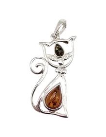 New Amber Sterling Silver Cat Pendant 2.4 G