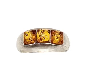 New Amber Sterling Silver Ring Sz 9 3.9 G
