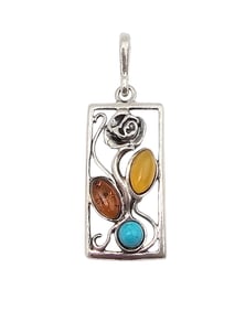 New Turquoise Amber Sterling Silver Pendant 2.7 G