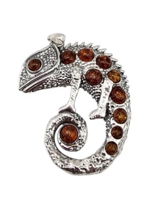 New Amber Sterling Silver Chameleon Pendant 13.4 G