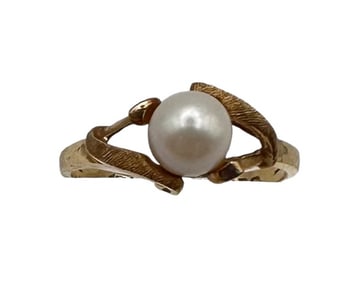 Pearl 14K Gold Cocktail Ring Sz 4.5 1.5 G