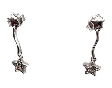 FD Diamond 14K White Gold Drop Dangle Star Earrings 1.5 G