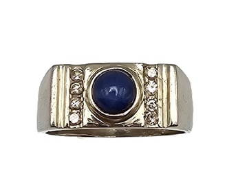 RVK Diamond Sapphire Cat Eye 10K White Gold Cocktail Ring Sz 8.5 7.6