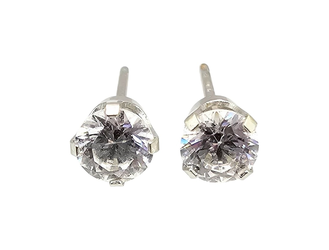 Clear Stone 14K White Gold Stud Earrings 0.5 G: Clear Stone 14K White Gold Stud Earrings 0.5 G