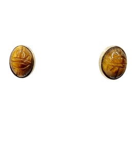 14k Gold Etched Tiger Eye Cabochon Stud Earrings 1.05g