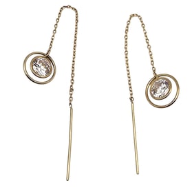 Clear Stone 14K Gold Threader Earrings 1.1 G