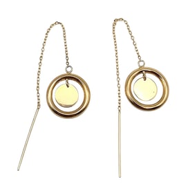 JCM 14K Gold Double Circle Drop Dangle Earrings 1.2 G