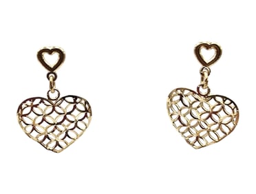 Z?? 14K Gold Lattice  Work Heart Earrings 0.6 G