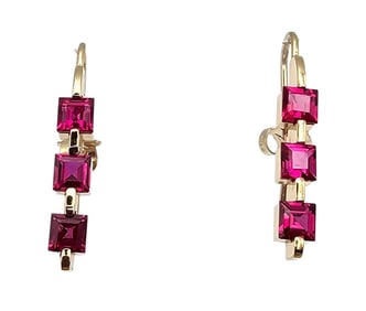 S Ruby 14K Gold Drop Dangle Earrings 4.1 G Approximately 1.44 TCW