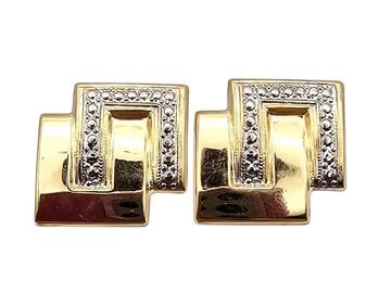 Signed 14K Gold Two-Tone Earrings 2 G
