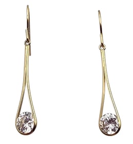 JCM Clear Stone 14K Gold Drop Dangle Earrings 1.5 G