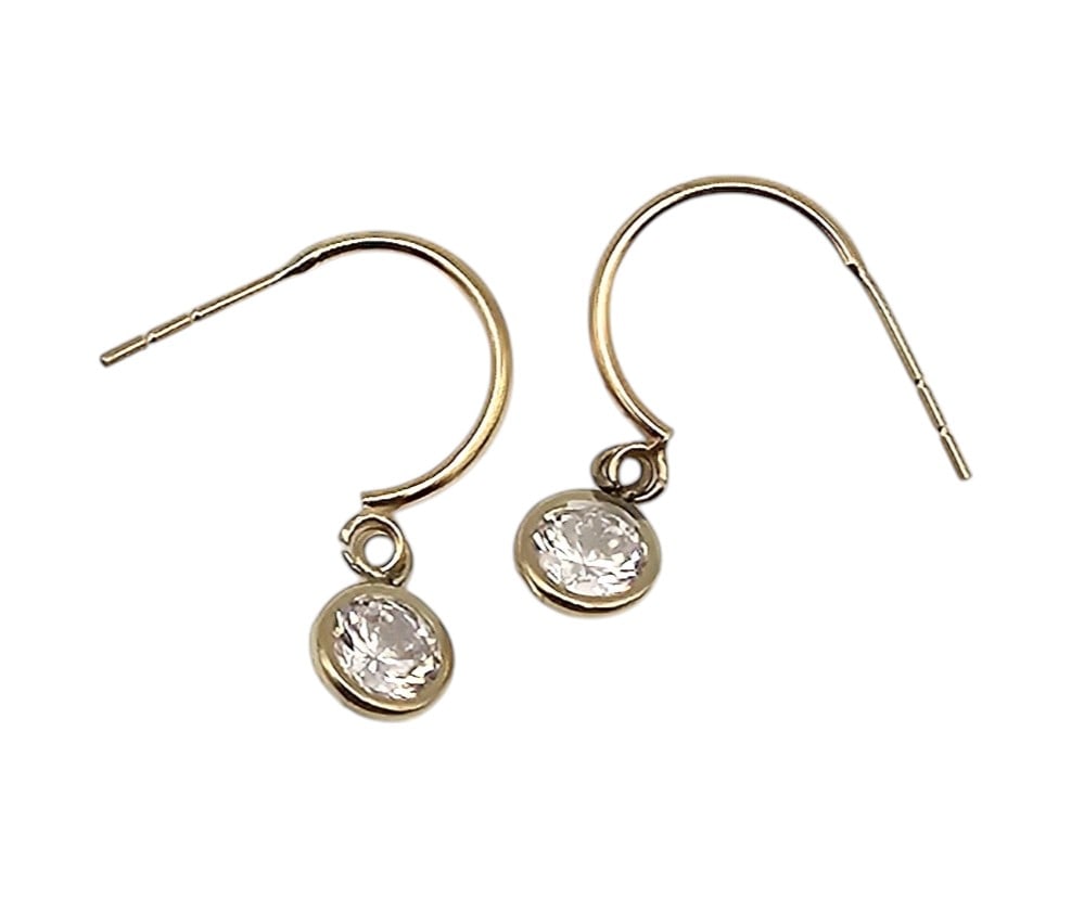 Clear Stone 14K Gold Drop Dangle Earrings 0.7 G (1 of 3)