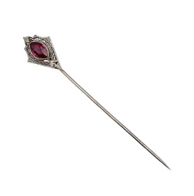 Vintage Ruby 10K White Gold Filigree Lapel Pin 0.7 G