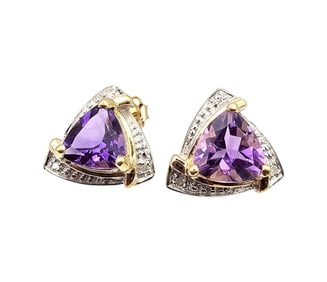 Amethyst Diamond 10K Gold Earrings 2.7 G