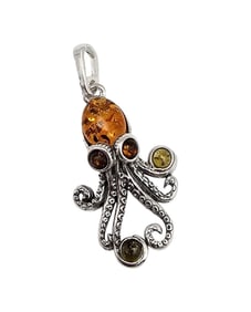 New Amber Sterling Silver Octopus Pendant 3 G