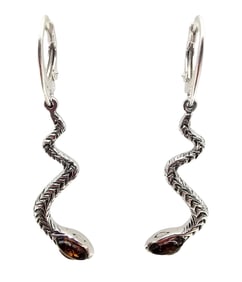 New Amber Sterling Silver Snake Drop Dangle Earrings 5 G