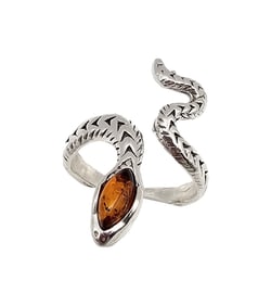 New Amber Sterling Silver Snake Open Ring Sz 7.25 4.2 G