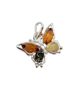 New Amber Sterling Silver Butterfly Pendant 1.6 G