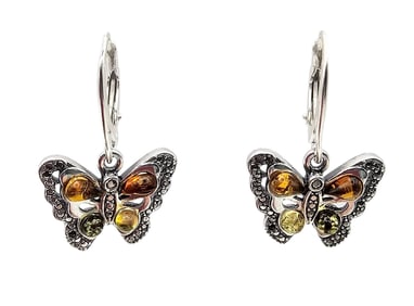 New Amber Sterling Silver Butterfly Drop Dangle Earrings 4 G