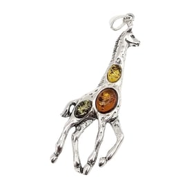New Amber Giraffe Sterling Silver Pendant 5.5 G