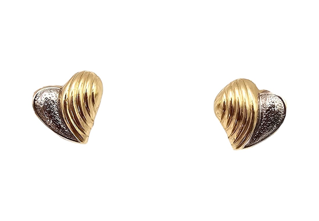 JMC 14K Gold Two-Tone Heart Earrings 0.4 G (1 of 4)