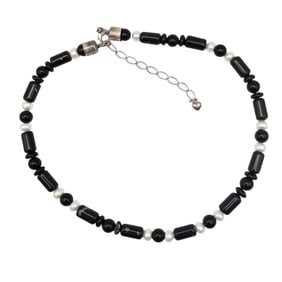 Jay King Mine Finds Pearl Snowflake Obsidian Sterling Silver Necklace 42.6 G