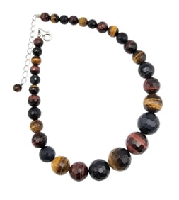 Signed Red Blue Brown Tiger's Eye Sterling Silver Necklace 120.7 G