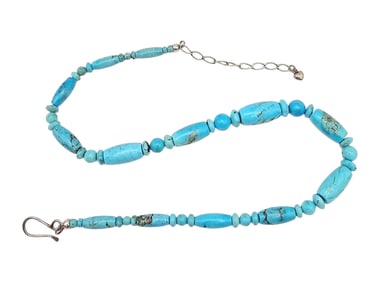 Jay King Mine Finds Turquoise Sterling Silver Barrel And Bead Necklace 41.9 G