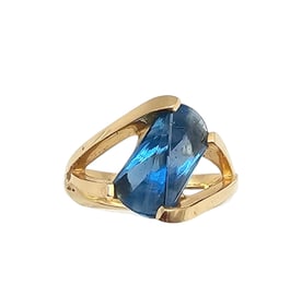 Strell Blue Topaz 14K Gold Cocktail Ring Sz 6.5 6.1 G
