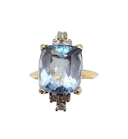 Blue Topaz Diamond 14K Gold Cocktail Ring Sz 7 6 G
