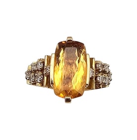 Imperial Topaz Diamond 14K Gold Cocktail Ring Sz 9.5 9.7 G