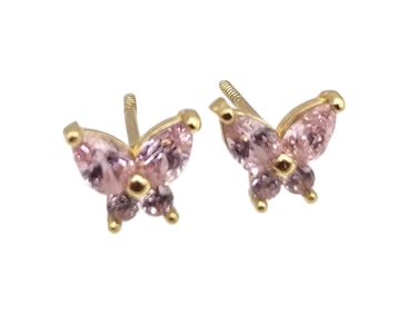 Cubic Zirconia 14K Gold Butterfly Earrings 0.4 G
