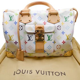 Authentic Louis Vuitton White Multicolor Monogram Speedy 30 Handbag