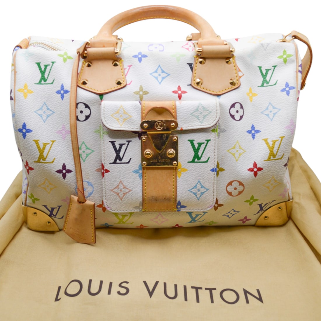 Authentic Louis Vuitton White Multicolor Monogram Speedy 30 Handbag (1 of 13)