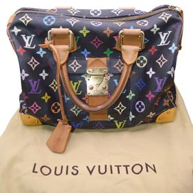 Authentic Louis Vuitton Black Multicolor Monogram Speedy 30 Handbag
