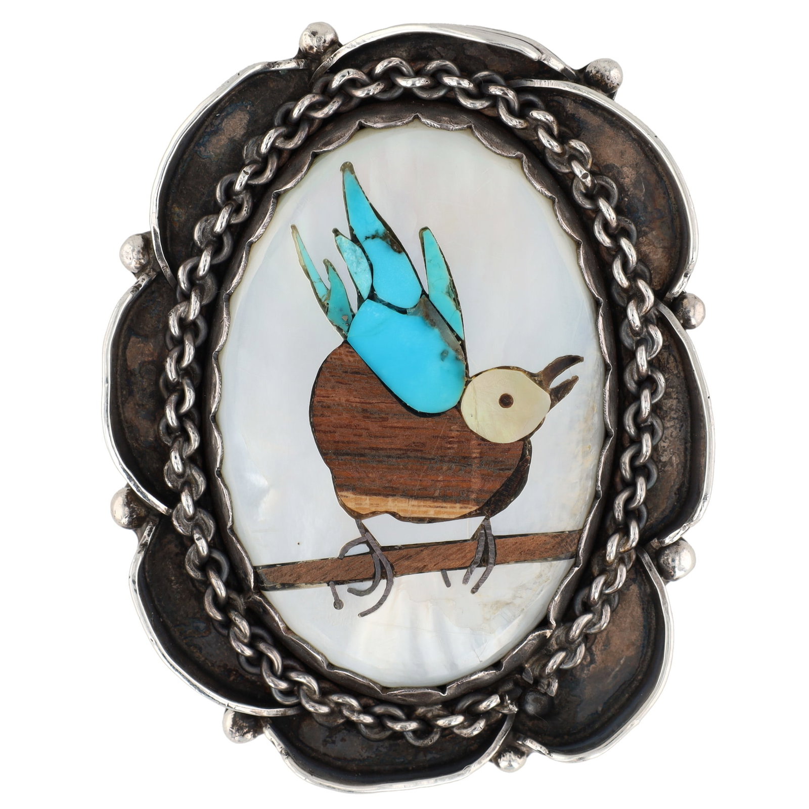 Handsigned Navajo Sterling Bird Inlay Belt Buckle: Handsigned Navajo Sterling Bird Inlay Belt Buckle 78.4g, condition consistent with age and use, including some scuffing, light scratches, etc. Signature appears to be G or J Miller. Inlay materials ap