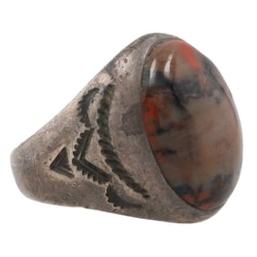 Bell Trading Post Sterling Petrified Wood Stamped Men's Ring Sz 11