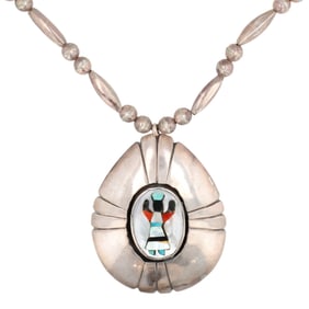 Vintage Zuni Sterling Inlay Ceremonial Dancer Necklace