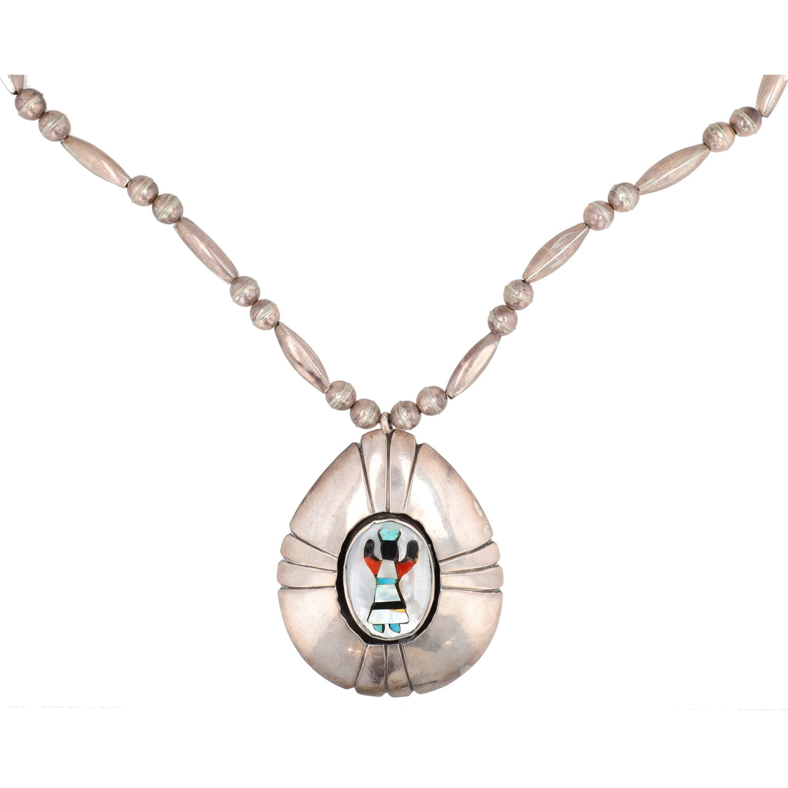 Vintage Zuni Sterling Inlay Ceremonial Dancer Necklace (1 of 5)