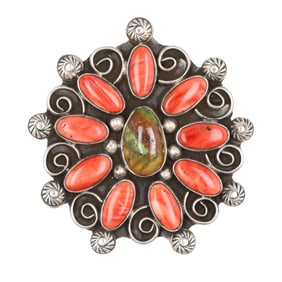 Phenomenal Chimney Butte Spiny Oyster Turquoise Cluster Ring Sz 7.5