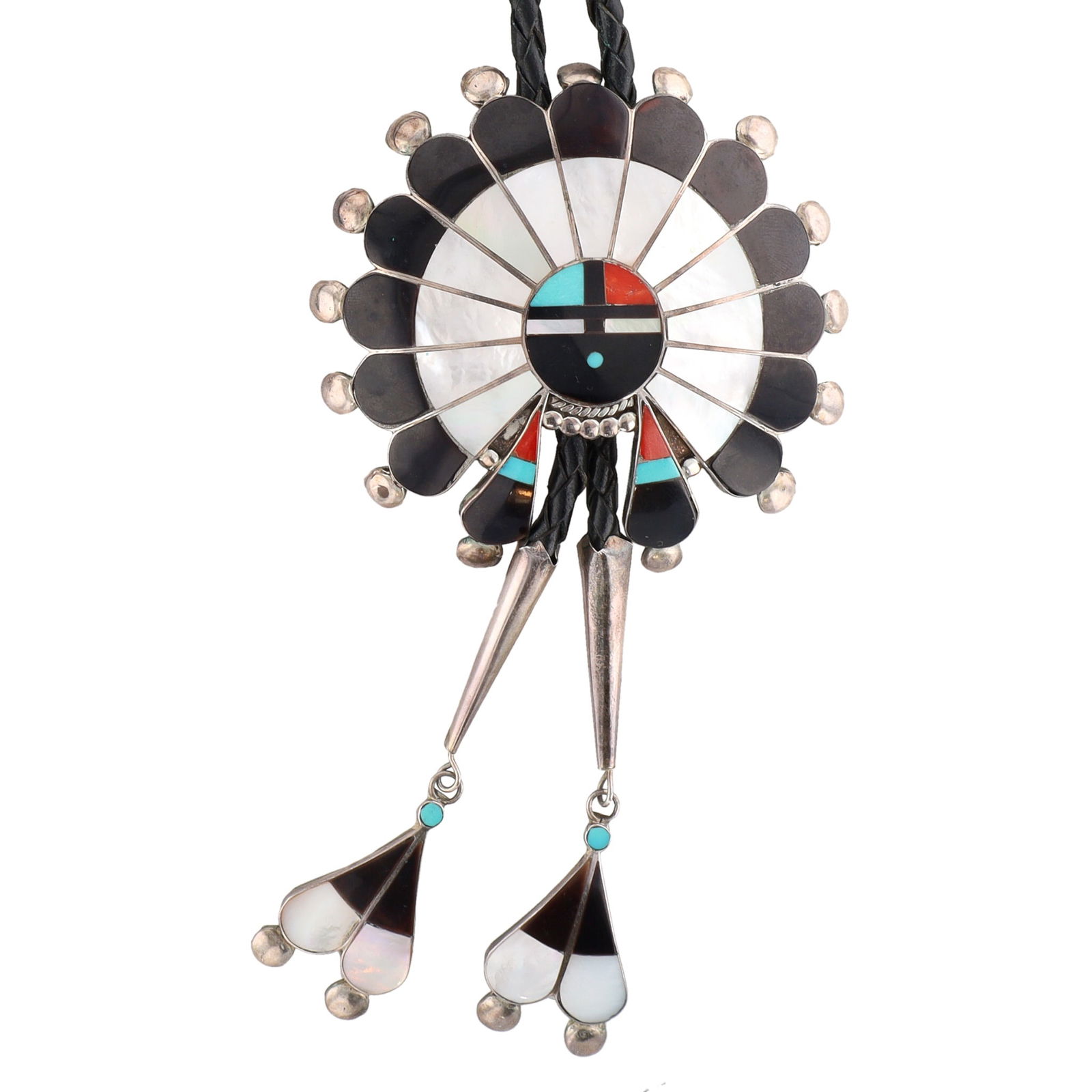 Pauline Lonjose Zuni Sterling Sunface Inlay Bolo Tie (1 of 5)