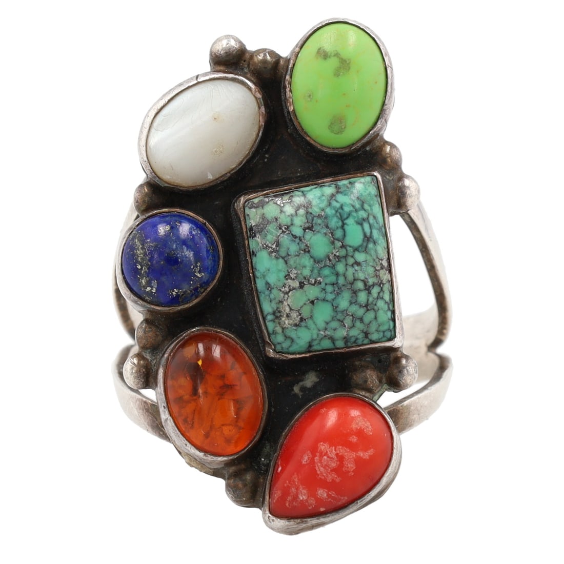 Richard Begay Navajo Sterling Multi Stone Cluster Ring Sz 8 (1 of 6)