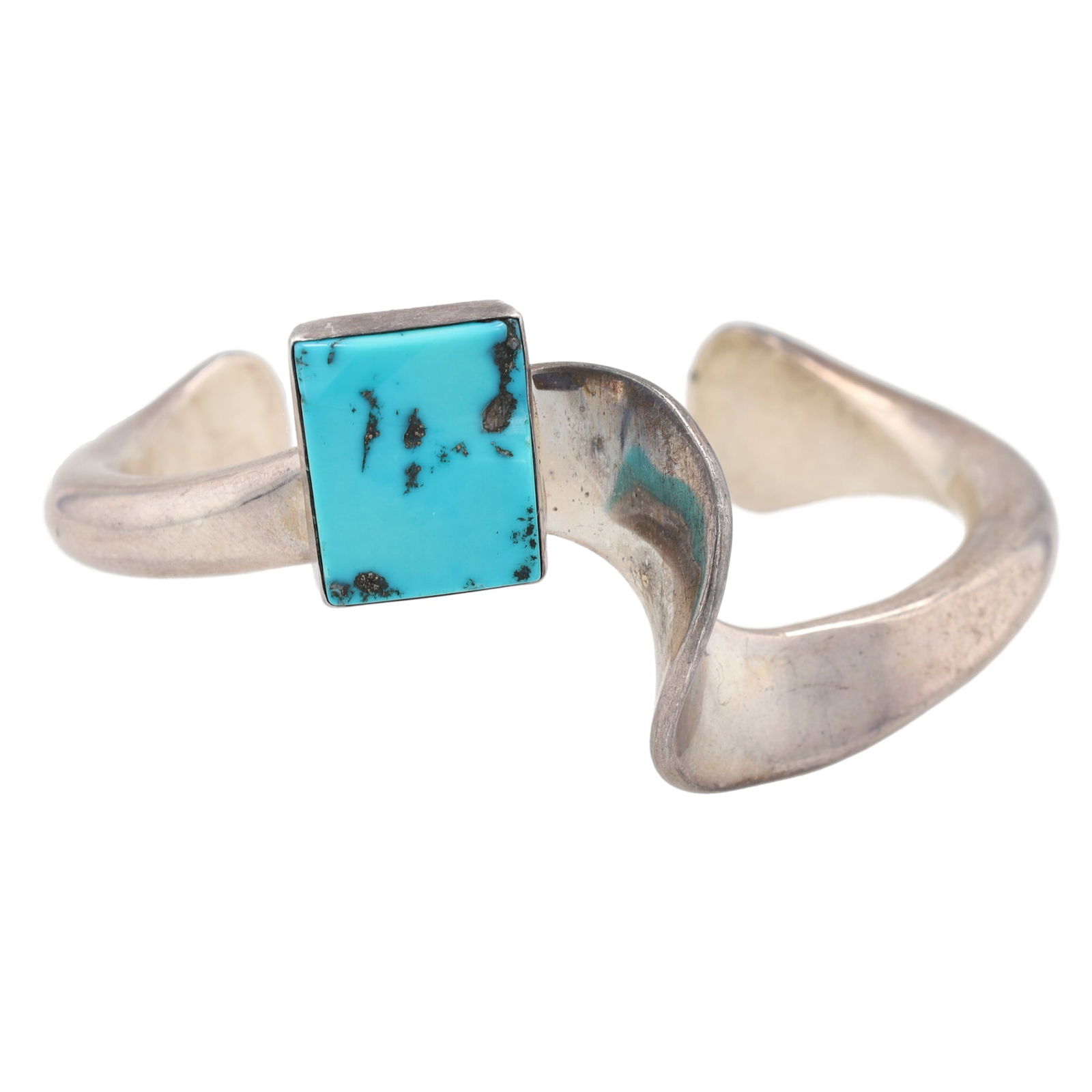 John Hartman Sterling Turquoise Twist Cuff Bracelet: John Hartman (of Durango, CO and owner of the Durango Silver Company) Sterling Turquoise Twist Cuff Bracelet 51.5g