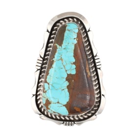 Huge Eddie Secatero Navajo Number 8 Turquoise Sterling Ring Sz 7