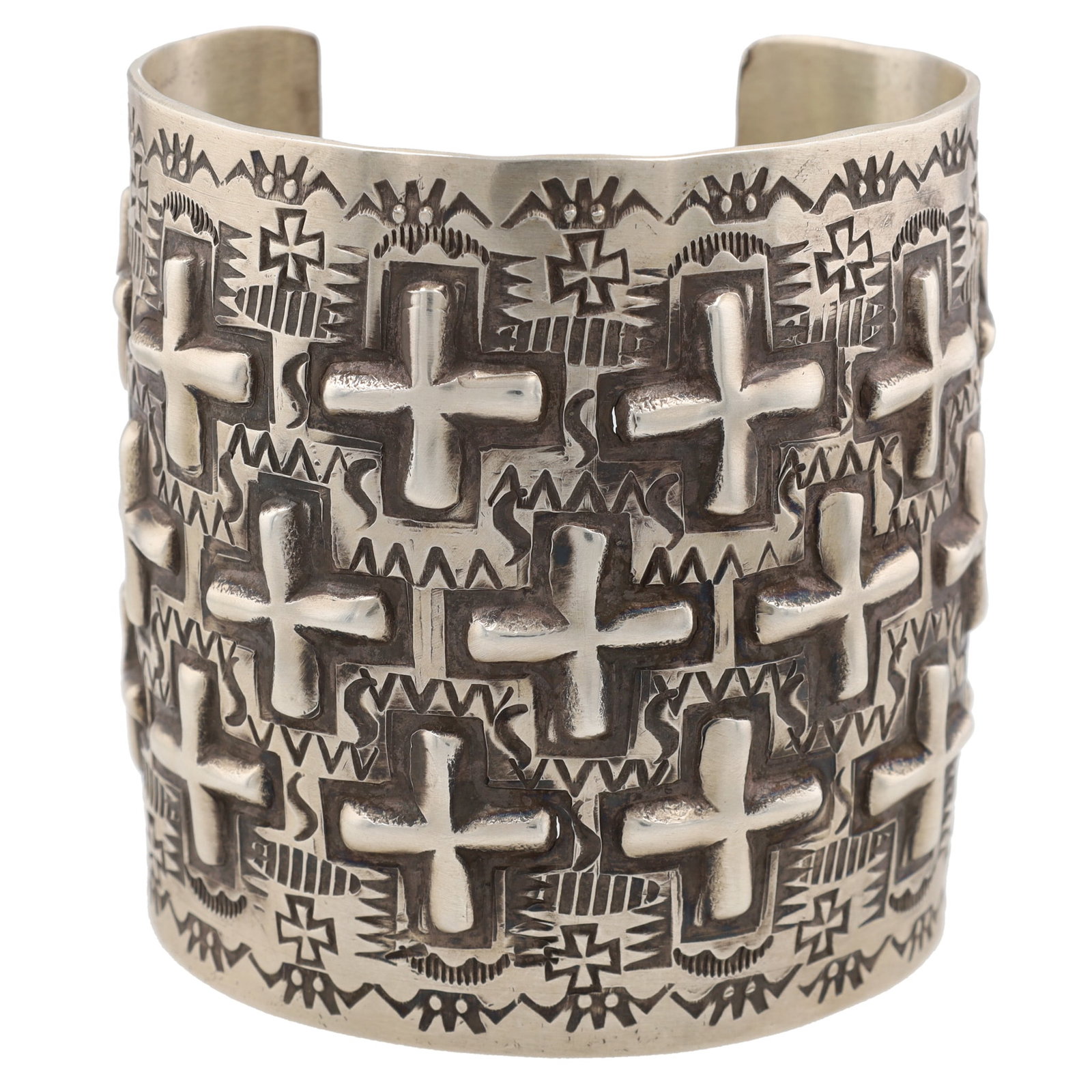 Huge! Ronnie Willie Navajo Sterling Repousse Cross Cuff Bracelet (1 of 8)