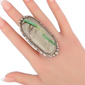 HUGE Signed Navajo Sterling Royston Ribbon Turquoise Ring Sz 8