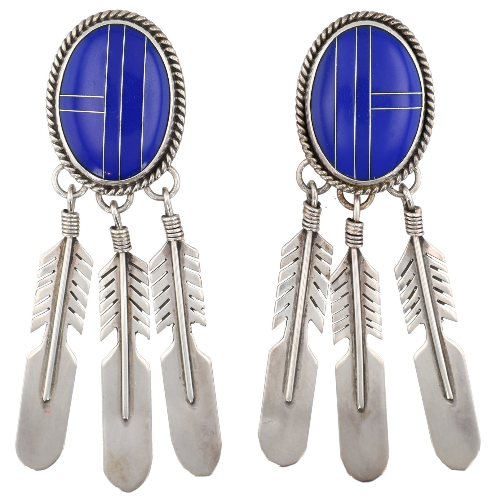 Navajo Sterling Lapis Lazuli Inlay Feather Earrings (1 of 4)