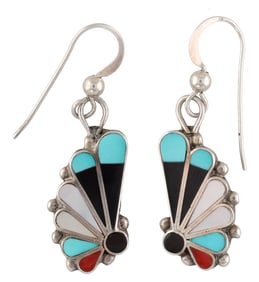 Hand Signed Zuni Sterling Butterfly Inlay Earrings