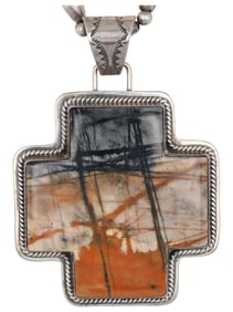 Andy Cadman Navajo Sterling Large Picasso Jasper Melon Bead Necklace