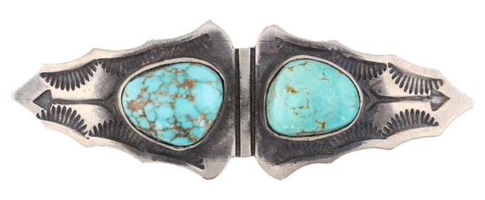 Bobby Johnson Navajo Sterling Stamped Turquoise Brooch